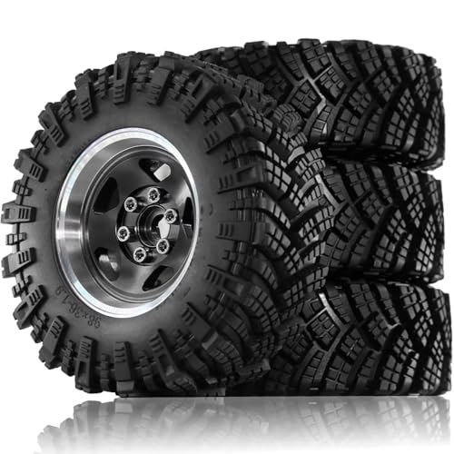 JYYTERD Kompatibel Mit TRX4 D90 D110 Für Axial Für SCX10 Für MST 1/10 RC Crawler Auto 98 Mm 1,9 Zoll Metall Beadlock Felge Gummireifen Set RC Auto Reifen(Black) von hjuink