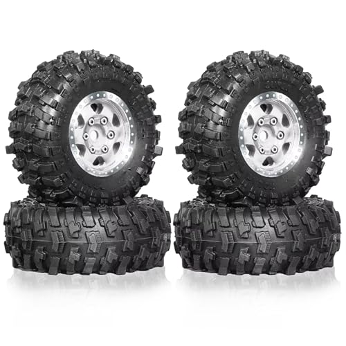 JYYTERD Kompatibel Mit TRX4M Für SCX24 AX24 Für FCX24 1/18 1/24 RC Crawler Autoteile Zubehör 51 Mm 1,0 Zoll Metall-Beadlock-Rad-Reifen-Set 4-teilig RC Auto Reifen(Silver) von hjuink