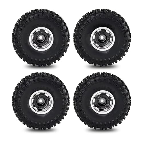 JYYTERD Kompatibel Mit TRX4M Für SCX24 AX24 Für FCX24 1/18 1/24 RC Crawler Autoteile Zubehör 63 Mm 1,0 Zoll Metall-Beadlock-Rad-Reifen-Set RC Auto Reifen(Gray) von JYYTERD