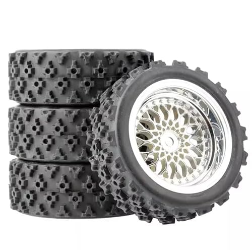 JYYTERD Kompatibel Mit TT-01 Für TT-02 Für XV-01 Für DF-03 Für TA06 RC Für Rallye Für Rennwagenteile 12 Mm Geklebte Gummireifen Kunststoffräder Felge RC Auto Reifen(Electroplated Silver) von hjuink