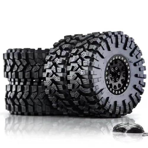JYYTERD Kompatibel Mit Trxs Für TRX4 Für D90 Für Axial Für SCX10 II 1/10 RC Crawler Car 4 Stück 120 Mm 1,9 Zoll Metall-Beadlock-Radfelgen-Gummireifen-Set RC Auto Reifen(Black) von hjuink