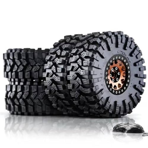 JYYTERD Kompatibel Mit Trxs Für TRX4 Für D90 Für Axial Für SCX10 II 1/10 RC Crawler Car 4 Stück 120 Mm 1,9 Zoll Metall-Beadlock-Radfelgen-Gummireifen-Set RC Auto Reifen(Brown) von hjuink