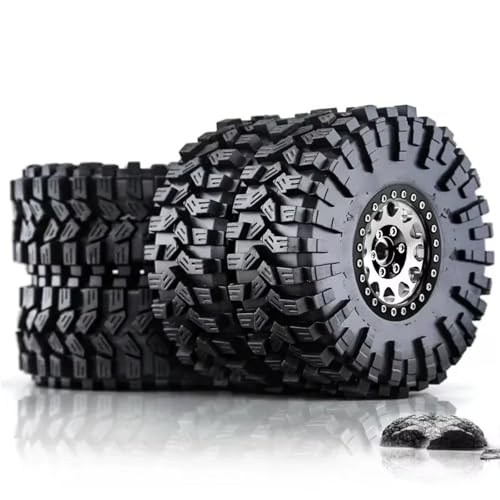 JYYTERD Kompatibel Mit Trxs Für TRX4 Für D90 Für Axial Für SCX10 II 1/10 RC Crawler Car 4 Stück 120 Mm 1,9 Zoll Metall-Beadlock-Radfelgen-Gummireifen-Set RC Auto Reifen(Silver) von hjuink