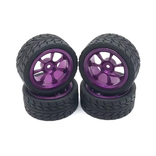 JYYTERD Kompatibel Mit Wltoys 144001 144010 124007 124016 124019 A959 A959-B RC Auto Upgrade-Teile 65 Mm Gummireifen Metallfelge 12 Mm Sechskant 4 Stück RC Auto Reifen(Purple) von JYYTERD