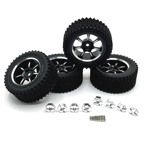 JYYTERD Kompatibel Mit Wltoys 144001 144010 144016 144018 124008 124019 Für MJX 14301 14302 RC-Autoteile 4-teiliges 70-mm-Metallfelgen-Reifen-Set RC Auto Reifen(Black) von hjuink