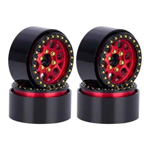 JYYTERD RC Auto Upgrade-Teile Kompatibel Mit Redcat Für SCX10 Für TRX4 Für Capra Upgrade Teile 4PCS 1,9 Aluminium Beadlock Radnabe Felge Für 1/10 RC Auto Crawler(Red) von JYYTERD