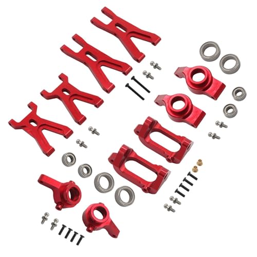JYYTERD RC Auto Upgrade-Teile Kompatibel Mit WLtoys A949 A959 A969 A979 K929 1/18 RC Autoteile Metall-Upgrade Vorne Und Hinten Für Schwingarm Base C Lenkschale Mit Lager(Red,1set) von JYYTERD