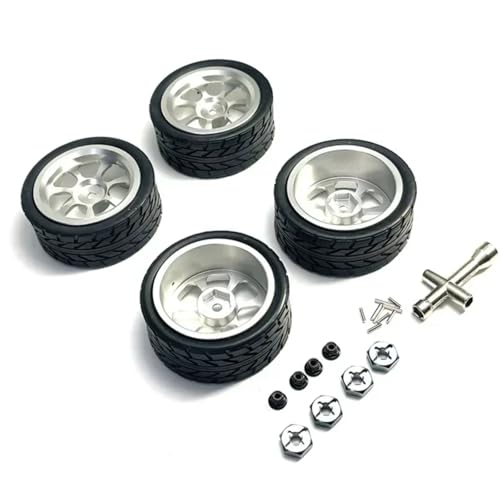 JYYTERD RC Teile Für Wltoys 124016 124017 124018 124019 144001 A959 1/12 1/14 1/18 RC Fernbedienung Auto Zubehör Metall Upgrade Räder(Silver) von JYYTERD