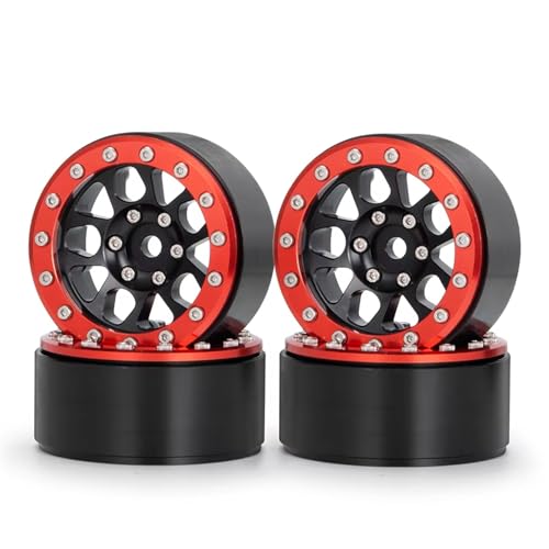 JYYTERD RC Teile Kompatibel Mit Axial Für SCX10 CC01 F350 D90 D110 Für TRX4 Für TRX6 1/10 RC Crawler Car Teile 4pcs Metall 1,9 "Beadlock Wheel Rim Hub(Red) von JYYTERD