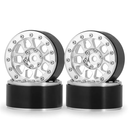 JYYTERD RC Teile Kompatibel Mit Axial Für SCX10 CC01 F350 D90 D110 Für TRX4 Für TRX6 1/10 RC Crawler Car Teile 4pcs Metall 1,9 "Beadlock Wheel Rim Hub(Silver) von JYYTERD