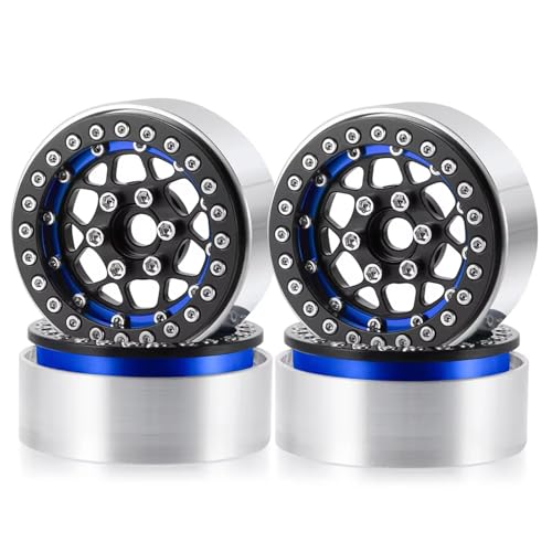 JYYTERD RC Teile Kompatibel Mit Axial Für SCX10 CC01 F350 D90 Für TRX4 Für TRX6 1/10 RC Crawler Car Teile 4pcs 1,9 "Beadlock Wheel Rad Rim Metall Wheel Wheel(Blue Black) von JYYTERD