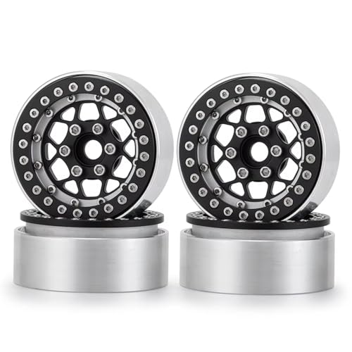 JYYTERD RC Teile Kompatibel Mit Axial Für SCX10 CC01 F350 D90 Für TRX4 Für TRX6 1/10 RC Crawler Car Teile 4pcs 1,9 "Beadlock Wheel Rad Rim Metall Wheel Wheel(Silver Black) von JYYTERD