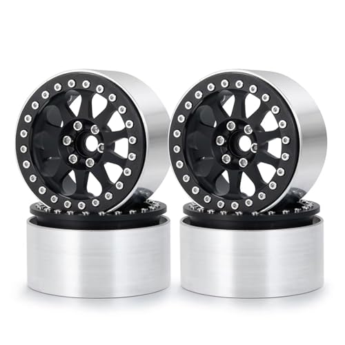JYYTERD RC Teile Kompatibel Mit Axial Für SCX10 Für Wraith 90048 RR10 Für TRX4 Für TRX6 1/10 RC Crawler Autoteile Aluminium 2,2" Beadlock Radfelgen Naben(Black,4pcs) von hjuink
