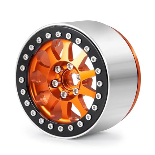 JYYTERD RC Teile Kompatibel Mit Axial Für SCX10 Für Wraith 90048 RR10 Für TRX4 Für TRX6 1/10 RC Crawler Autoteile Aluminium 2,2" Beadlock Radfelgen Naben(Orange,1pcs) von hjuink