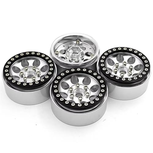 JYYTERD RC Teile Kompatibel Mit Axial Für Scx10 Für TRX4 Für TRX6 CC01 F350 D90 1/10 RC Crawler Car Teile 4pcs Metall 1,9 "Beadlocke Rad Rand Reifen Set(Wheels-Silver Black) von JYYTERD