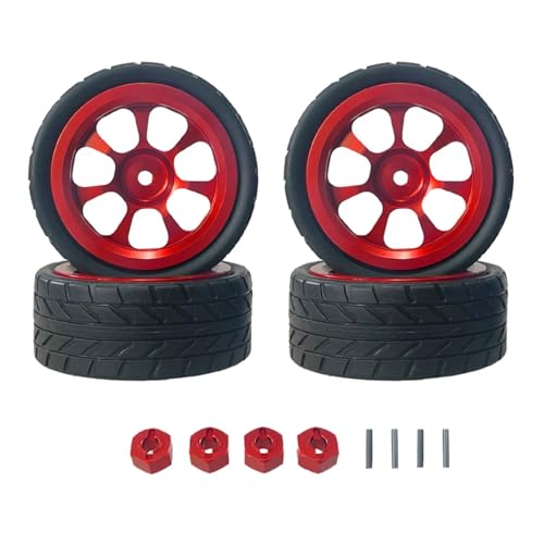 JYYTERD RC Teile Kompatibel Mit MJX Für Hyper Go 14302 14301 1/14 RC Car Upgrade Teile Gummireifen Metallrad Reifen Für Rallye-Räder(Red) von JYYTERD