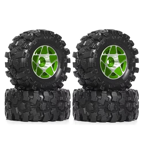 JYYTERD RC Teile Kompatibel Mit TRX4M Für SCX24 AX24 Für FCX24 1/18 1/24 RC Crawler Autoteile Zubehör 4-teiliges 57-mm-1,0-Zoll-Metall-Beadlock-Rad-Reifen-Set(Green) von JYYTERD