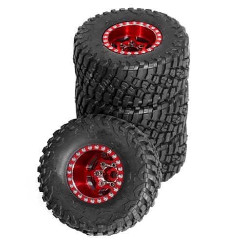 JYYTERD RC Teile Kompatibel Mit TRX4M Für SCX24 AX24 Für FCX24 1/18 1/24 RC Crawler Autoteile Zubehör 4-teiliges 57-mm-1,0-Zoll-Metall-Beadlock-Rad-Reifen-Set(Red) von hjuink
