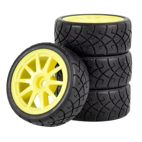 JYYTERD RC Teile Kompatibel Mit WLtoys 144001 1/18 1/16 1/10 Autoreifen 4 Stück RC Auto Gummireifen Räder Felgen 12mm Sechskantnabe(Yellow) von JYYTERD