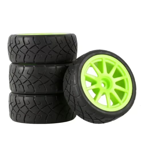JYYTERD RC Teile Kompatibel Mit WLtoys 144001 1/18 1/16 1/10 Autoreifen Pcs RC Auto Gummireifen Räder Felgen 12mm Hex Hub(Green) von JYYTERD