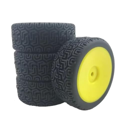 JYYTERD RC Teile Kompatibel Mit WLtoys 144001 1/18 1/16 1/10 RC Für Buggy Crawler Auf Teileersatz 4 Stück RC Auto 66 Mm Gummireifen(Yellow) von JYYTERD