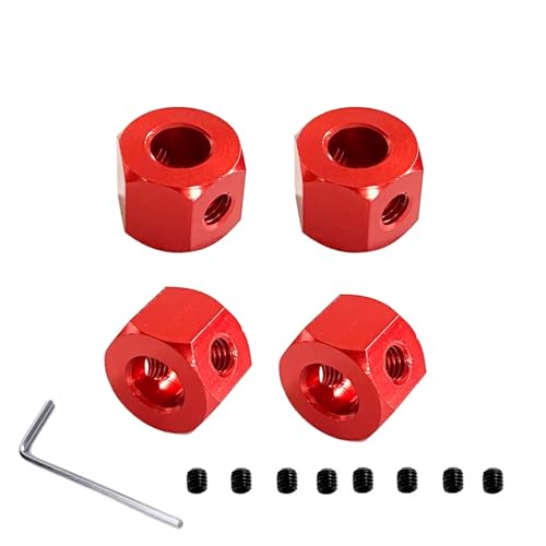 JYYTERD RC Teile Kompatibel Mit WPL D12 C14 C24 B14 B16 Für MN D90 D91 RC Auto Upgrade Teile 4PCS 5mm Bis 12mm Metall Combiner Radnabe Hex Adapter(Red) von JYYTERD