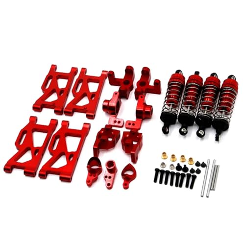 JYYTERD RC Teile Kompatibel Mit Wltoys 144001 1 RC Auto Upgrade Teile Metall Lenkung Für Schwinge Basis Hinterradnabe Für Sitz Stoßdämpfer(Red) von JYYTERD
