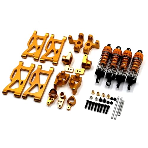 JYYTERD RC Teile Kompatibel Mit Wltoys 144001 1 RC Auto Upgrade Teile Metall Lenkung Für Schwinge Basis Hinterradnabe Für Sitz Stoßdämpfer(Yellow) von JYYTERD