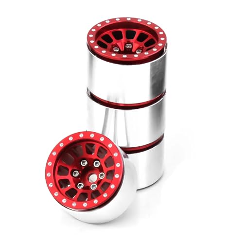 JYYTERD Rc Car Zubehör Kompatibel Mit TRX4M 1/18 RC Crawler Car Upgrade-Teile Ersatz 7 Mm Sechskant 4 Stück 1,0 Zoll Felge Aluminiumlegierung Beadlock-Radnabe(Red) von hjuink