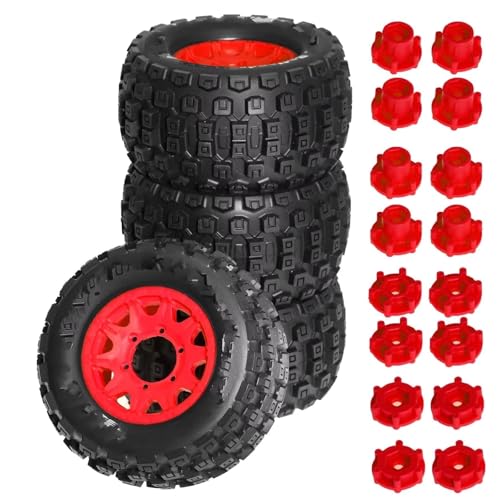 Kompatibel Mit TRAXXAS Für MAXX Für ARRMA Für Granite Für KRATON 1/10 RC Für Monster Stunt Truck 128 Mm Reifen 12 Mm Und 14 Mm Sechskant 4 Stück RC Auto Reifen(Red) von JYYTERD