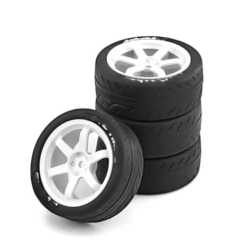 Kompatibel Mit Tamiya Für TT01 Für TT02 TA06 XV-01 1/10 RC Für Rennwagenteile, Weiße Reifen Auf Der Straße Für Touring Drift Car Tire Wheel RC Auto Reifen(White) von hjuink