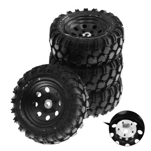 Kompatibel Mit Traxxas 1/10 RC Crawler Car 4 Stück 93 Mm Metall 1,9 Zoll Beadlock Felge Gummireifen Set 8 Löcher 12 Mm Adapter Ersatz RC Auto Reifen(Black) von hjuink