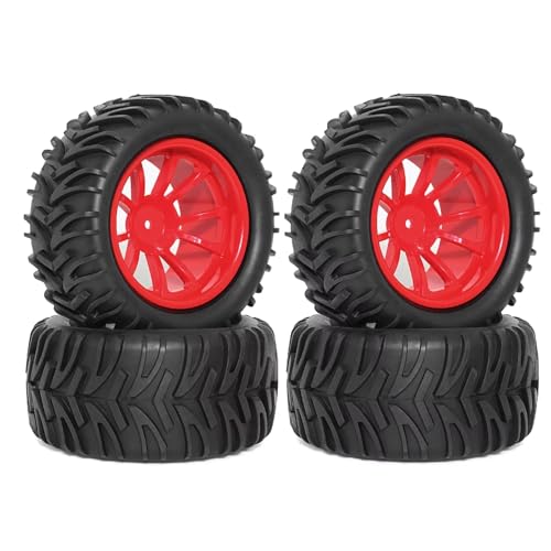 Kompatibel Mit Traxxas Für Arrma Für Redcat Für HSP Für HPI 1/10 RC Für Monster Truck Für Buggy 128 Mm Reifen-Rad-Schaumstoffeinsätze 12 Mm Sechskant RC Auto Reifen(Red) von JYYTERD