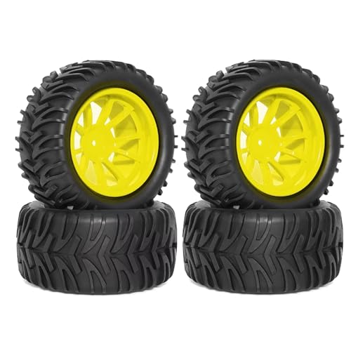 Kompatibel Mit Traxxas Für Arrma Für Redcat Für HSP Für HPI 1/10 RC Für Monster Truck Für Buggy 128 Mm Reifen-Rad-Schaumstoffeinsätze 12 Mm Sechskant RC Auto Reifen(Yellow) von JYYTERD
