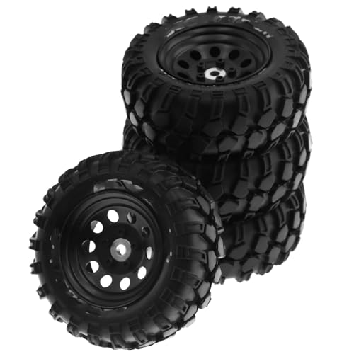 Kompatibel Mit Traxxas Für TRX4 D90 D110 Für Axial Für SCX10 1/10 RC Crawler Auto 93 Mm Metall 1,9 Zoll Beadlock Felge Gummireifen Set 4 Stück RC Auto Reifen(Black) von hjuink