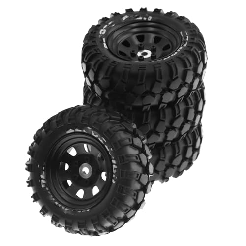 Kompatibel Mit Traxxas Für TRX4 D90 D110 Für Axial Für SCX10 1/10 RC Crawler Auto 93 Mm Metall 1,9 Zoll Beadlock Felge Gummireifen Set 4 Stück RC Auto Reifen(W140 Black) von hjuink