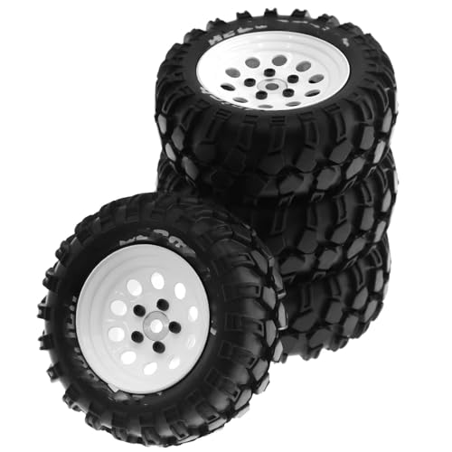 Kompatibel Mit Traxxas Für TRX4 D90 D110 Für Axial Für SCX10 1/10 RC Crawler Auto 93 Mm Metall 1,9 Zoll Beadlock Felge Gummireifen Set 4 Stück RC Auto Reifen(W142 White) von hjuink