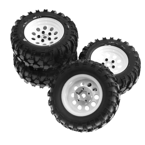 Kompatibel Mit Traxxas Für TRX4 D90 D110 Für Axial Für SCX10 1/10 RC Crawler Auto 93 Mm Metall 1,9 Zoll Beadlock Felge Gummireifen Set 4 Stück RC Auto Reifen(White) von hjuink