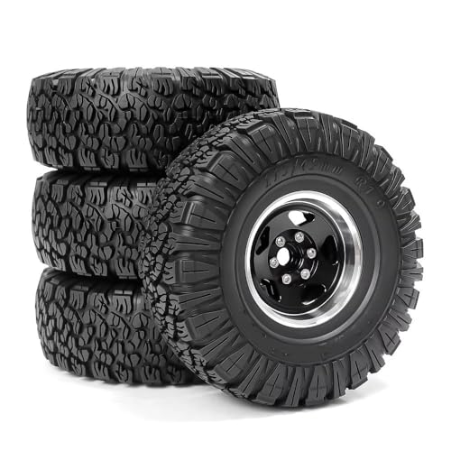 Kompatibel Mit Traxxas Für TRX4 D90 D110 Für Axial Für SCX10 1/10 RC Crawler Car 4 Stück 115 Mm 1,9 Zoll Metall-Beadlock-Radfelgen-Gummireifen-Set RC Auto Reifen(Black) von hjuink