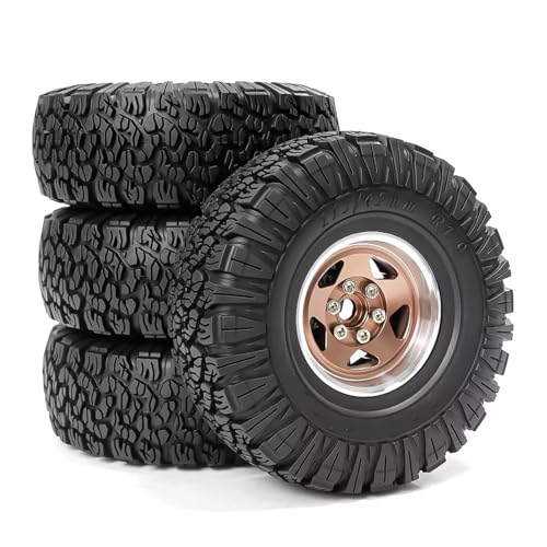 Kompatibel Mit Traxxas Für TRX4 D90 D110 Für Axial Für SCX10 1/10 RC Crawler Car 4 Stück 115 Mm 1,9 Zoll Metall-Beadlock-Radfelgen-Gummireifen-Set RC Auto Reifen(Brown) von hjuink