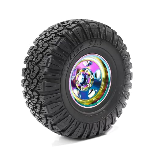 Kompatibel Mit Traxxas Für TRX4 D90 D110 Für Axial Für SCX10 1/10 RC Crawler Car 4 Stück 115 Mm 1,9 Zoll Metall-Beadlock-Radfelgen-Gummireifen-Set RC Auto Reifen(Colorful) von hjuink