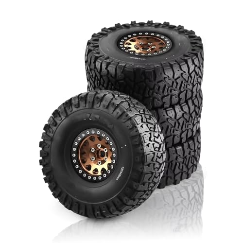 Kompatibel Mit Traxxas Für TRX4 D90 Für Axial Für SCX10 Für MST 1/10 RC Crawler Car 120 Mm Metall 1,9 Zoll Beadlock Felge Gummireifen-Set RC Auto Reifen(Brown) von hjuink