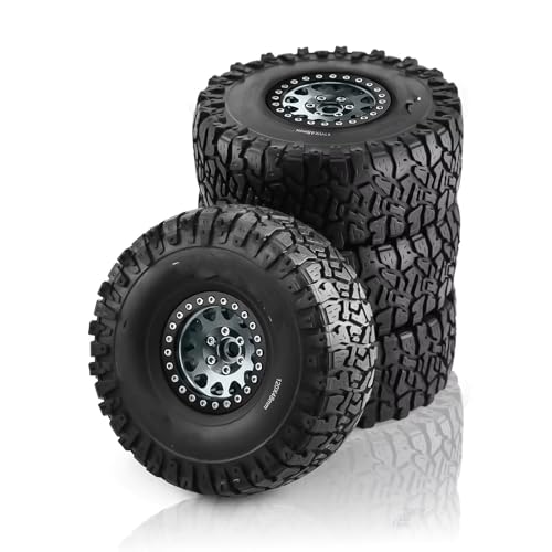 Kompatibel Mit Traxxas Für TRX4 D90 Für Axial Für SCX10 Für MST 1/10 RC Crawler Car 120 Mm Metall 1,9 Zoll Beadlock Felge Gummireifen-Set RC Auto Reifen(Gray) von hjuink