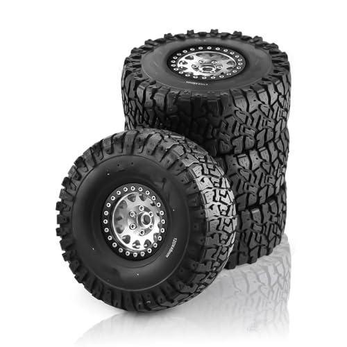 Kompatibel Mit Traxxas Für TRX4 D90 Für Axial Für SCX10 Für MST 1/10 RC Crawler Car 120 Mm Metall 1,9 Zoll Beadlock Felge Gummireifen-Set RC Auto Reifen(Silver) von hjuink