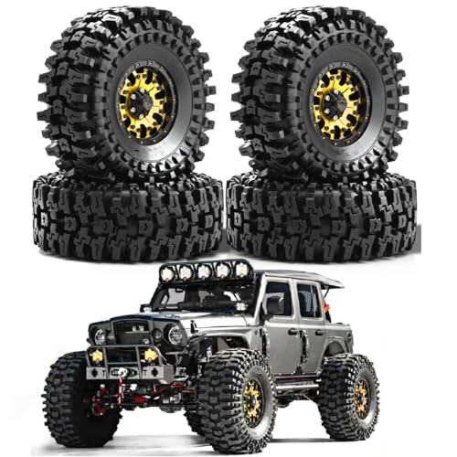 Kompatibel Mit Traxxas Für TRX4 D90 Für Axial Für SCX10 II III 1/10 RC Crawler Auto 120 Mm Metall 1,9 Zoll Beadlock Felge Gummireifen-Set RC Auto Reifen(Yellow) von hjuink