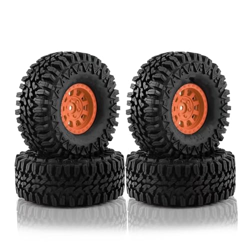 Kompatibel Mit Traxxas Für TRX4 Für Axial Für SCX10 II III Für Redcat Für MST 1/10 RC Crawler Car 110 Mm 1,9 Zoll Beadlock Felgen-Reifen-Set RC Auto Reifen(Orange) von hjuink