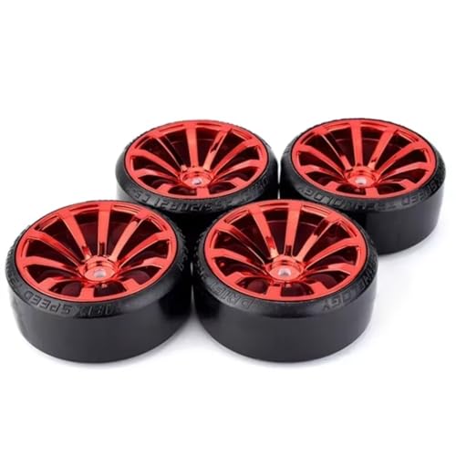 RC Teile Kompatibel Mit HSP Für Tamiya Für HPI 1/10 RC Auto Hartreifen Set 4-TLG. RC Hartmuster Driftreifen Reifenrad(Red,A) von JYYTERD