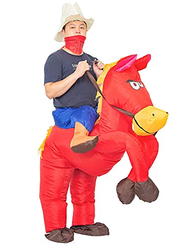 JYZCOS Aufblasbares Cowboy-Kostüm für Erwachsene, Western Pferd Reiter Kostüm (Rot) von JYZCOS