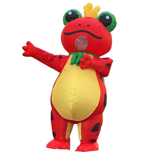 JYZCOS Aufblasbares Froschprinz-Kostüm mit Krone für Erwachsene, niedlich, lustig, Halloween, Tier, aufblasbarer Anzug, Party, Cosplay (rot) von JYZCOS