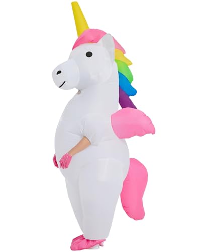 JYZCOS Aufblasbares Regenbogen-Einhorn, aufblasbares Kostüm, Erwachsenengröße, aufblasbarer Anzug, Halloween, Cosplay, Party (weiß) von JYZCOS